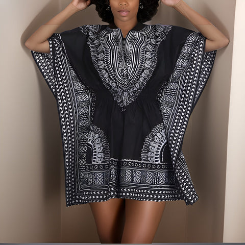 Women African Dashiki Shirt Dress w/ Elastic Waist Band (Free Size) - Premium African Apparel from MAGOS - Just $25! Shop this and more African Apparel now 