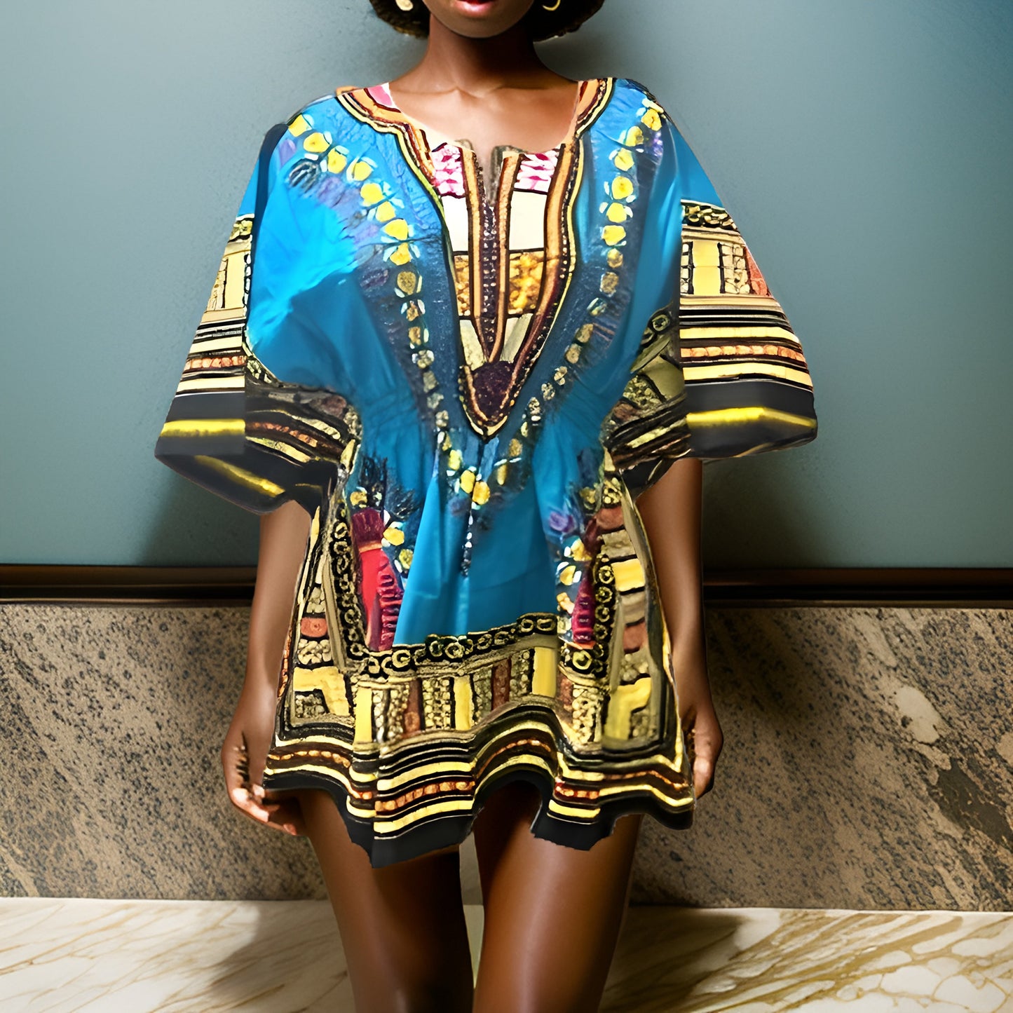 Women African Dashiki Shirt Dress w/ Elastic Waist Band (Free Size) - Premium African Apparel from MAGOS - Just $25! Shop this and more African Apparel now 