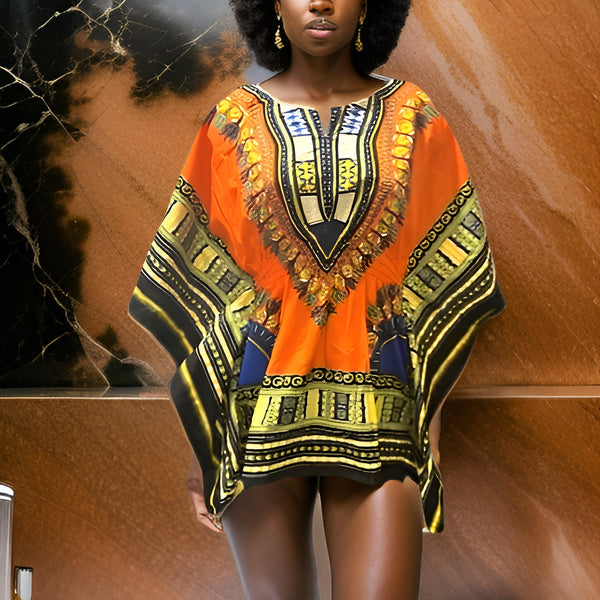 Women African Dashiki Shirt Dress w/ Elastic Waist Band (Free Size) - Premium African Apparel from MAGOS - Just $25! Shop this and more African Apparel now 