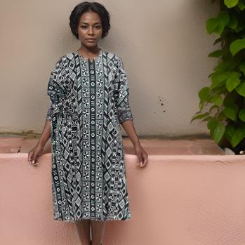 Women African Tribal Print Green Kaftan Dress