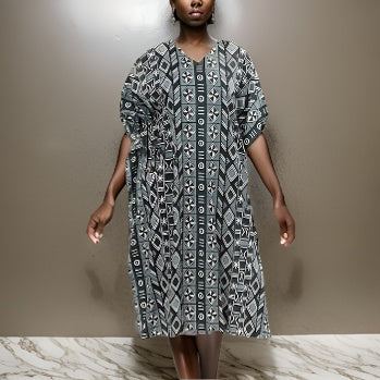 Women African Tribal Print Green Kaftan Dress - Premium African Apparel from MAGOS - Just $19.99! Shop this and more African Apparel now 