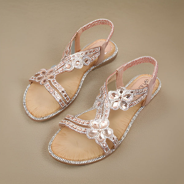 Women's Flat Pink Sandals with Diamond Inlay Design - Premium Footwear from MAGOS - Just $17.99! Shop this and more Footwear now 