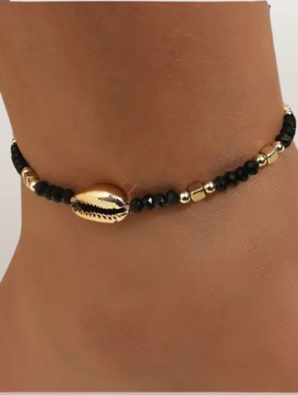 Women's Gold Plated Beaded Crystal Shell Ankle Anklet - Premium Jewelry from MAGOS - Just $2.99! Shop this and more Jewelry now 