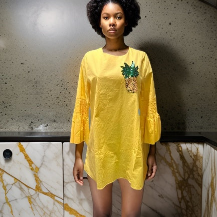 Yellow Embroidered Bell Sleeve Mini Dress - Premium African Apparel from MAGOS - Just $21! Shop this and more African Apparel now 
