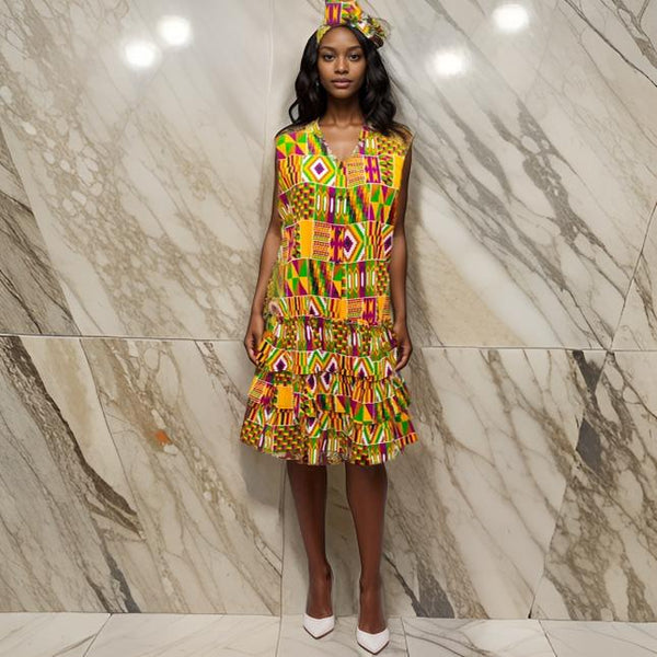 African Print Tiered Sleeveless Dress