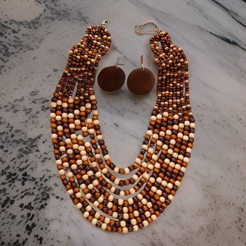 Women's Wooded Beaded Multi-Layer Necklace Set - Premium Jewelry from O.O.A. Tradings Distribution  - Just $9.99! Shop this and more Jewelry now 