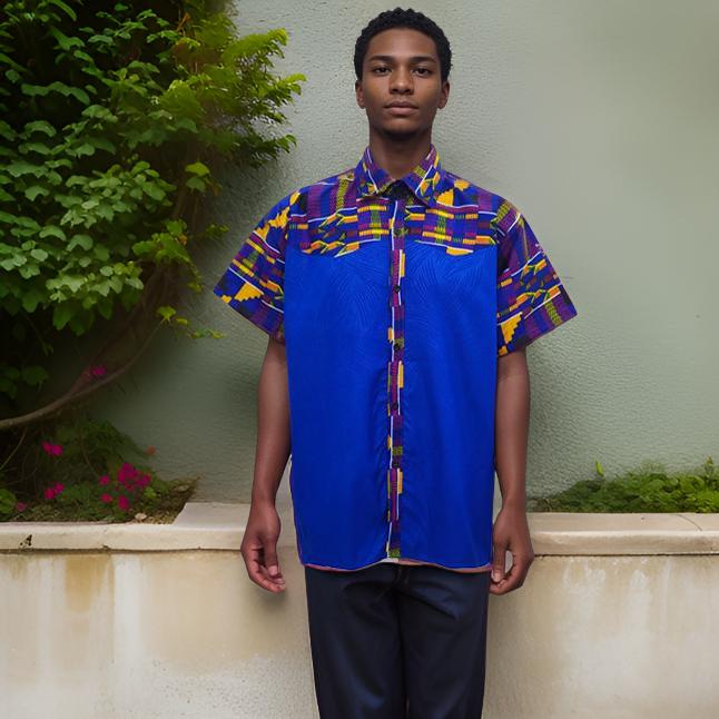 Men's African Ankara Short Sleeve Button Down Shirts