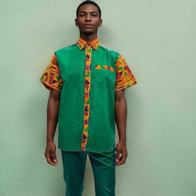 Men's African Ankara Short Sleeve Button Down Shirts