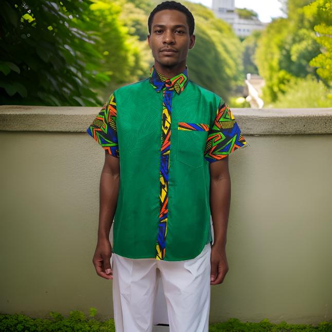 Men's African Ankara Short Sleeve Button Down Shirts