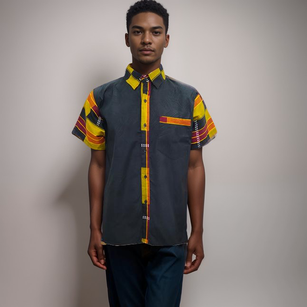 Men's African Ankara Short Sleeve Button Down Shirts