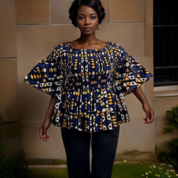 African Blue/Yellow Print Short Skirt & Clutch Set