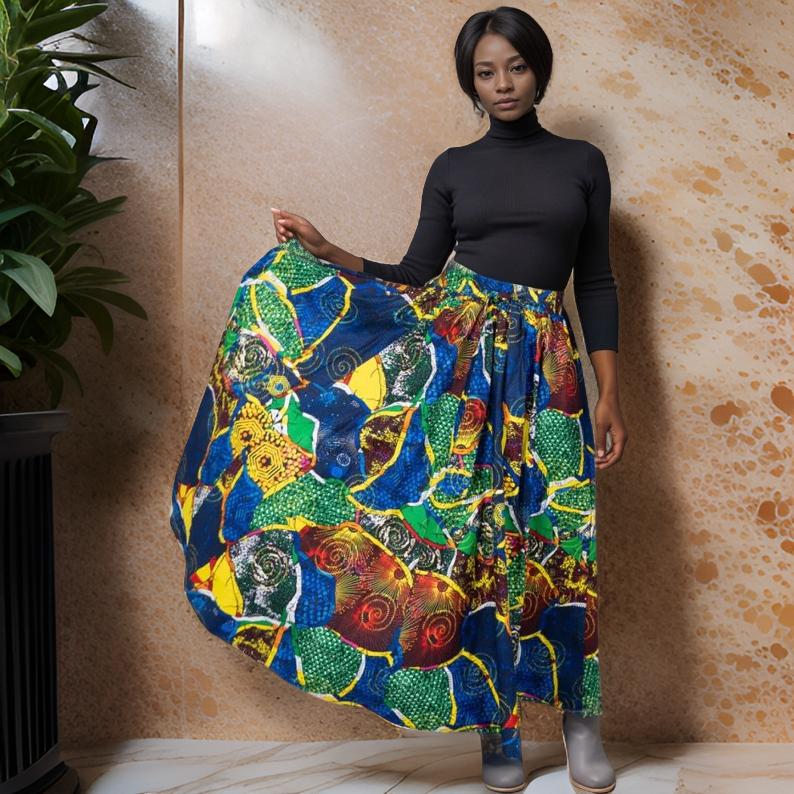 Authentic 8 Panel African Wax Print Skirt