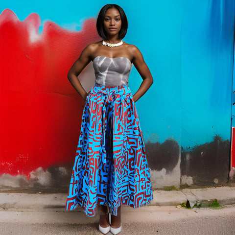 Women's Panel African Blue Print Skirt