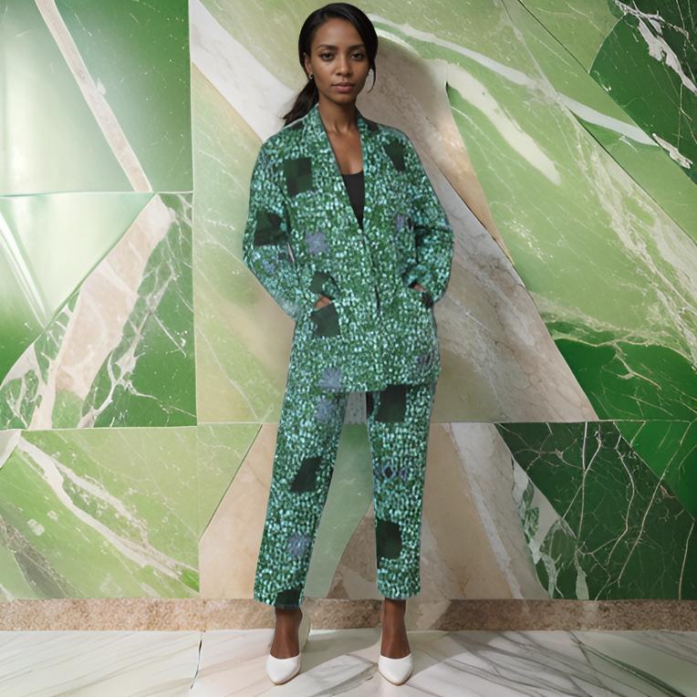 Women's Green African Print Blazer and Pants Set