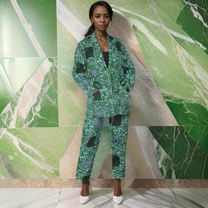 Women's Green African Print Blazer and Pants Set