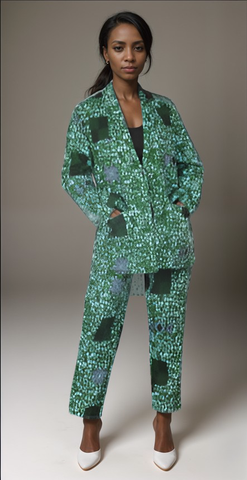 Women's Green African Print Blazer and Pants Set