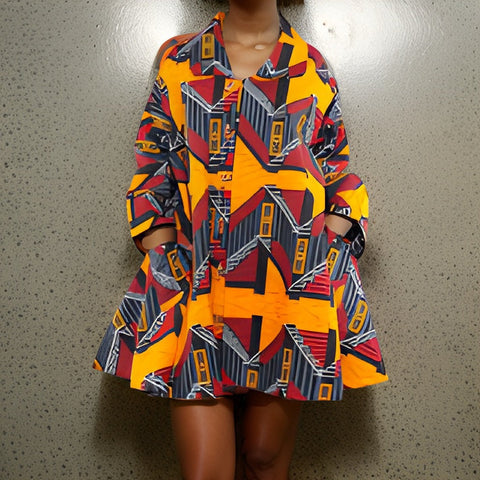 Authentic African Multi-Print Big Button Tunic Dress - Premium African Apparel from MAGOS - Just $55! Shop this and more African Apparel now 