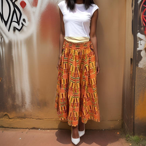 African Kente Printed Long Skirt Style1