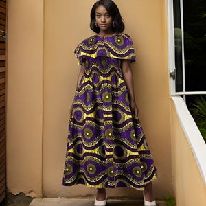 Women's African Print Off Shoulder Maxi Dress