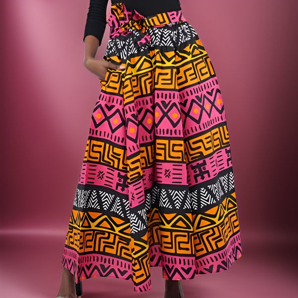 African Coral Ankara Print Long 8 Panel Skirt & Handbag Set - Premium African Apparel from MAGOS - Just $55! Shop this and more African Apparel now 