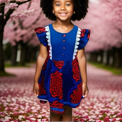 Girls Red/Blue Floral African Print Dress - Premium African Apparel from MAGOS - Just $25! Shop this and more African Apparel now 