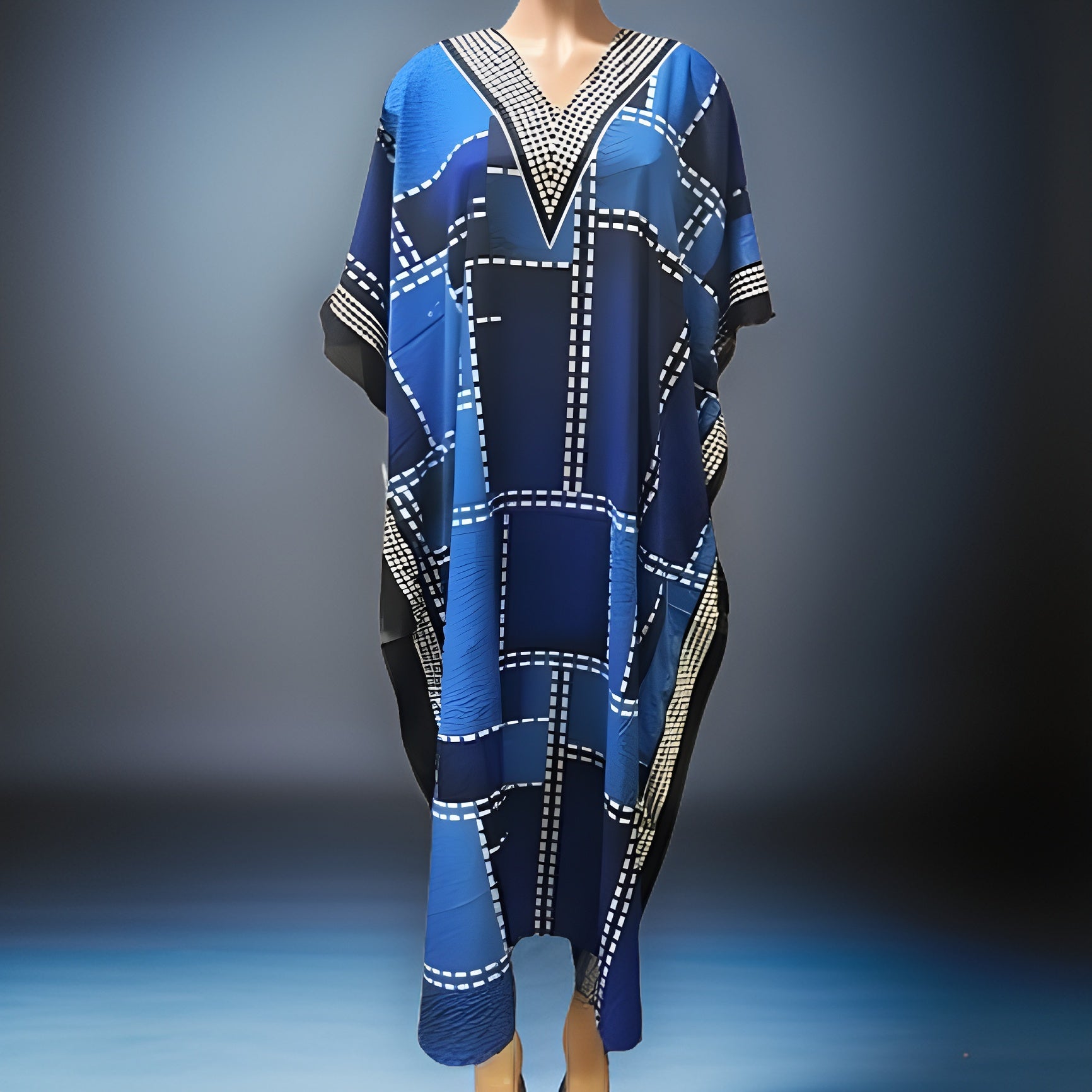 Denim Patch Print Kaftan Dress - Premium African Apparel from MAGOS - Just $24! Shop this and more African Apparel now 