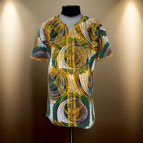 Men's Green/Gold African Print Embroidered Dashiki Shirt - Premium African Apparel from MAGOS - Just $45! Shop this and more African Apparel now 