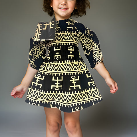 Girl's African Print Black/Cream Smock Maxi Dress - Premium African Apparel from MAGOS - Just $28! Shop this and more African Apparel now 