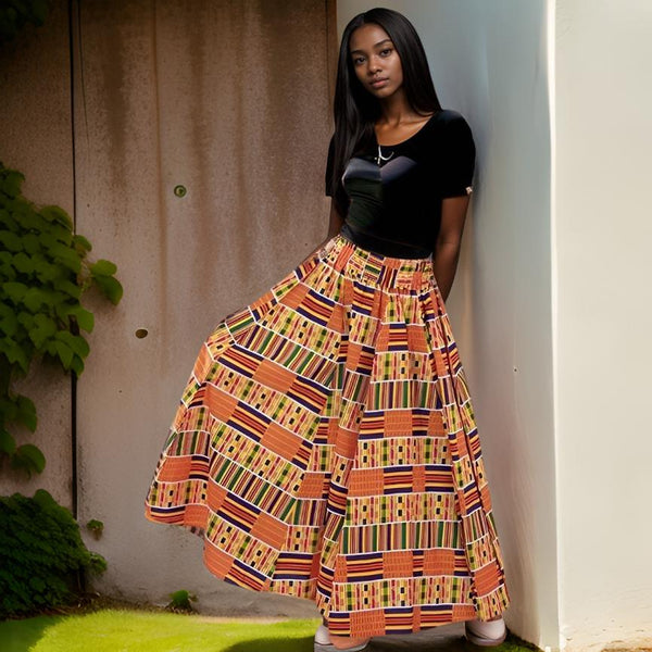 African Kente Printed Long Skirt Style1