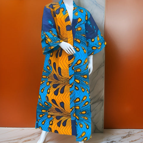 Ankara African Peacock Print Long Duster Kimono - Premium African Apparel from MAGOS - Just $35! Shop this and more African Apparel now 