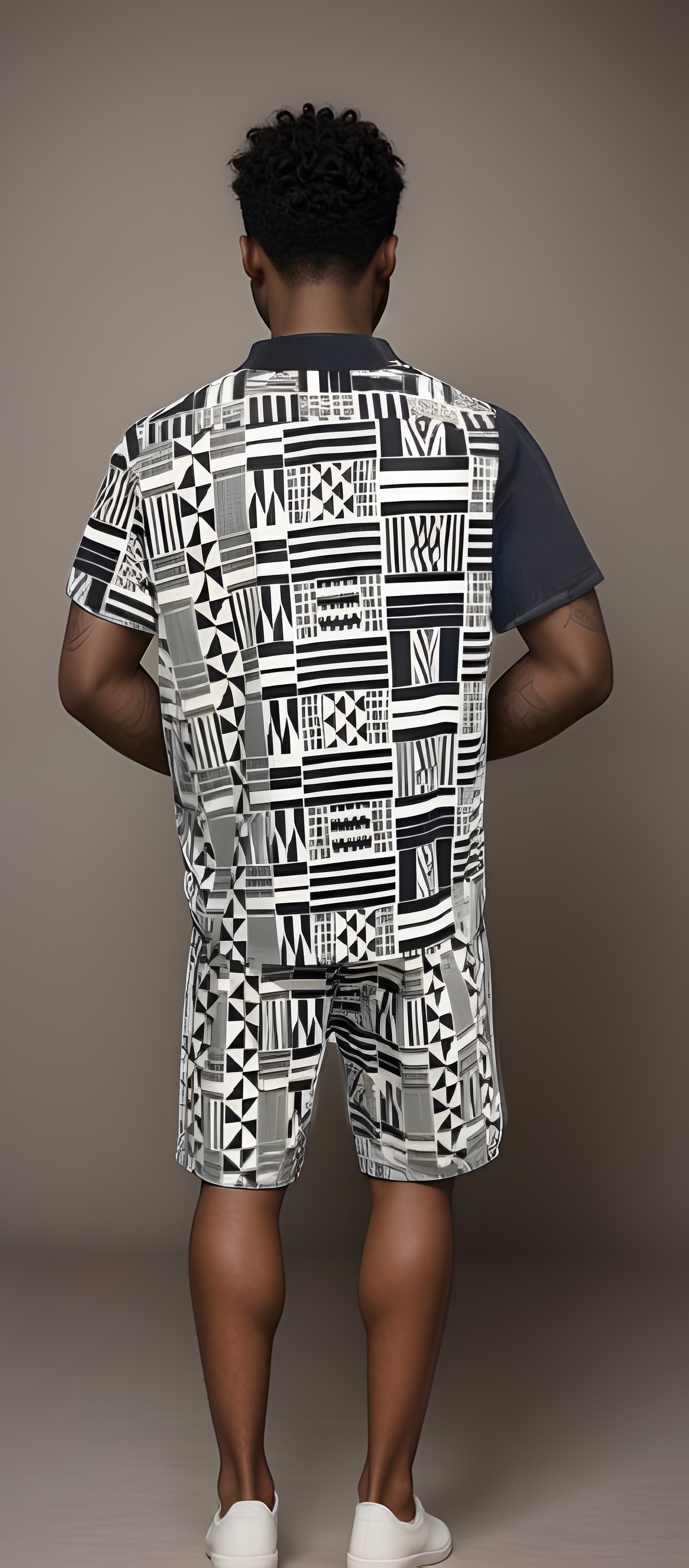 Men's White/Black African Print Shorts Set