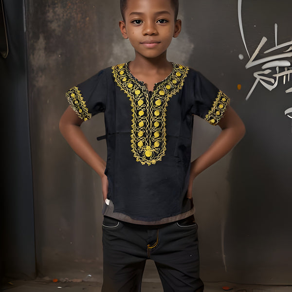 Kids Solid Color Embroidered African Dashiki Shirt (4T)