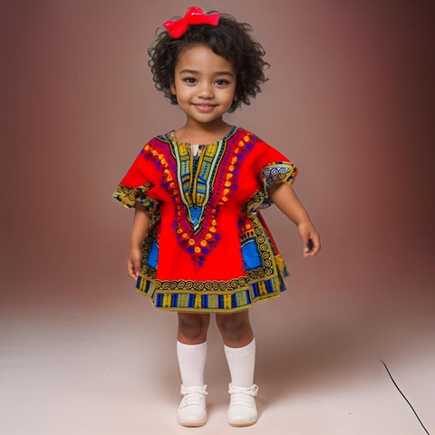 Girls Elastic Waistband Dashiki Top and Shorts Set