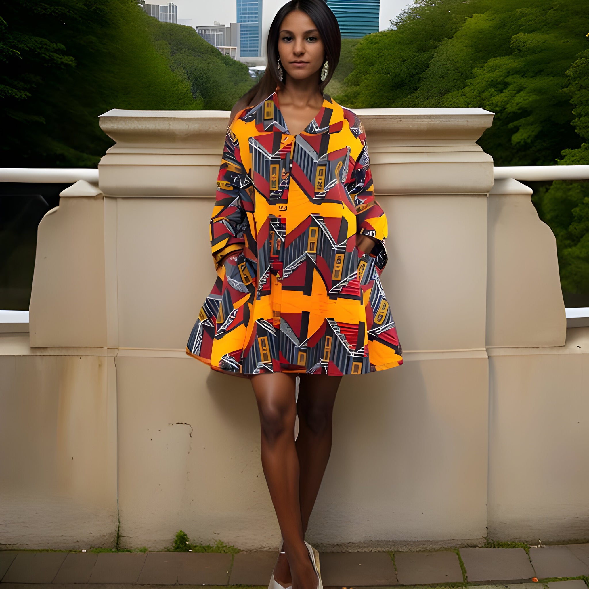 Authentic African Multi-Print Big Button Tunic Dress