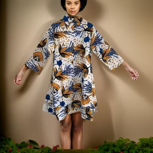 Authentic African Print Hi-Lo Big Button Tunic Dress