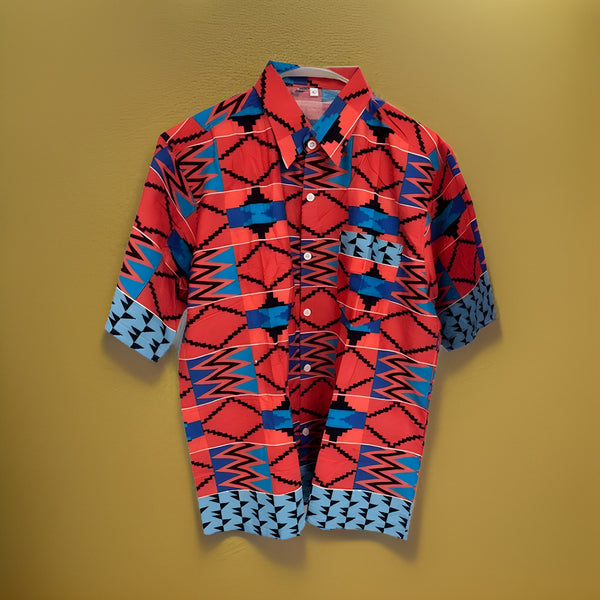 Men's Red/Black/Aqua/Blue/Fuchsia African Print Kente Shirt - Premium African Apparel from MAGOS - Just $18! Shop this and more African Apparel now 