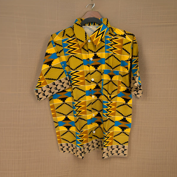 Men's Yellow/Black/Teal/Gold African Print Kente Shirt - Premium African Apparel from MAGOS - Just $18! Shop this and more African Apparel now 