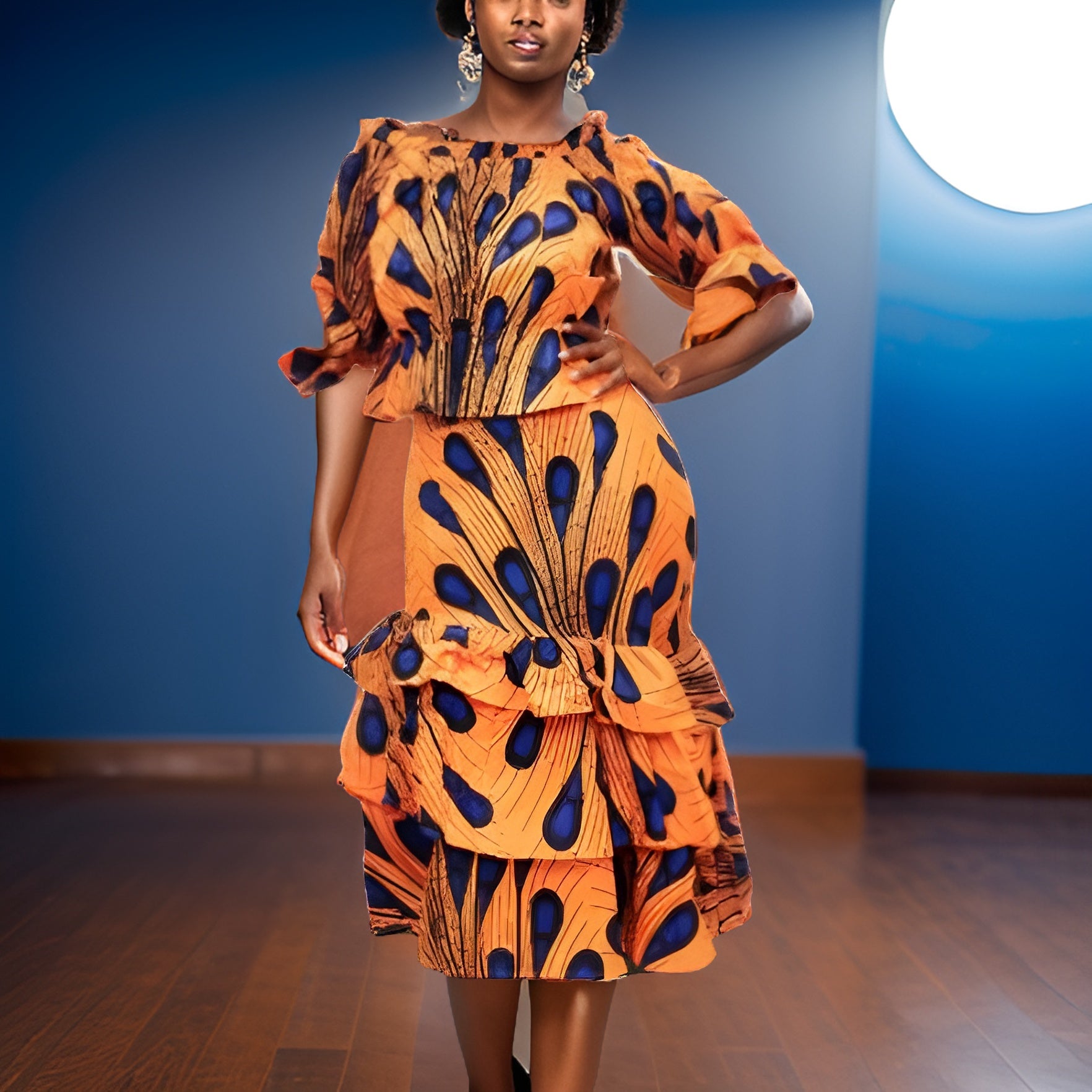 African Peacock Print Tiered Skirt & Ruffle Top Set - Premium African Apparel from MAGOS - Just $65! Shop this and more African Apparel now 