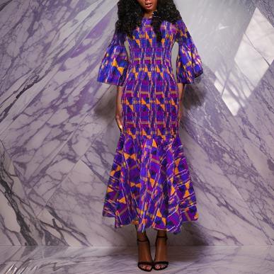 Women's African Purple Kente Print Smock Mermaid Maxi Dress - Premium African Apparel from MAGOS - Just $55! Shop this and more African Apparel now 