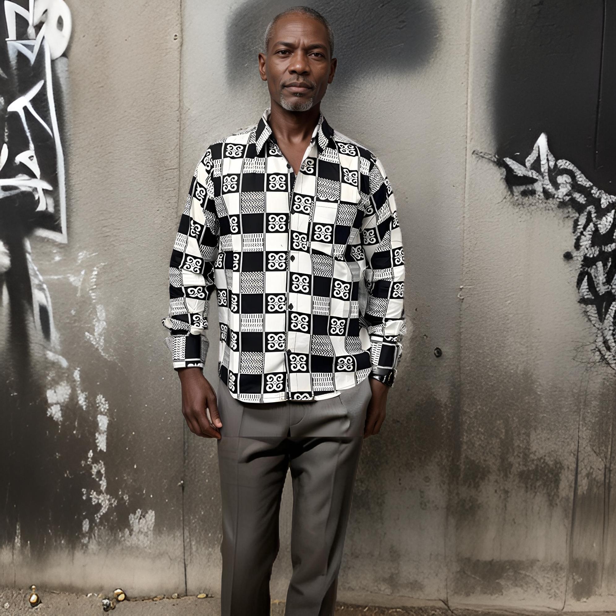 Men's Full Sleeve African White/Black Print Shirt