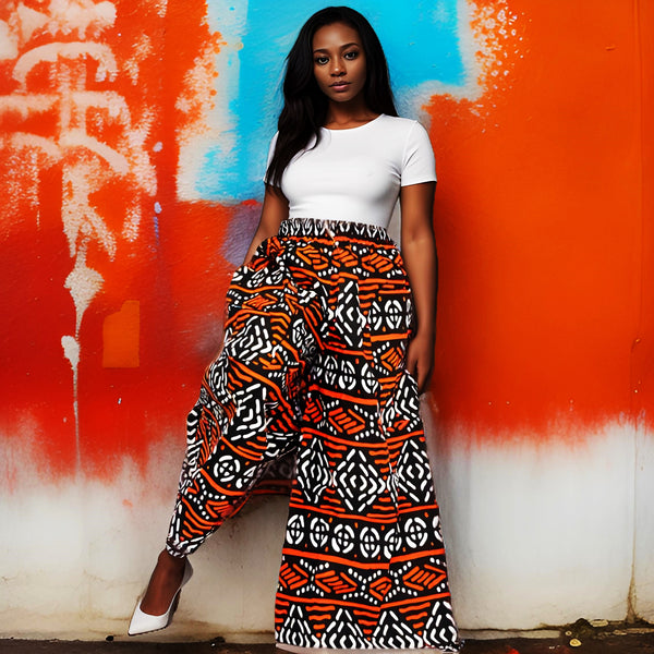 African Print Red/Black/White Palazzo Pants