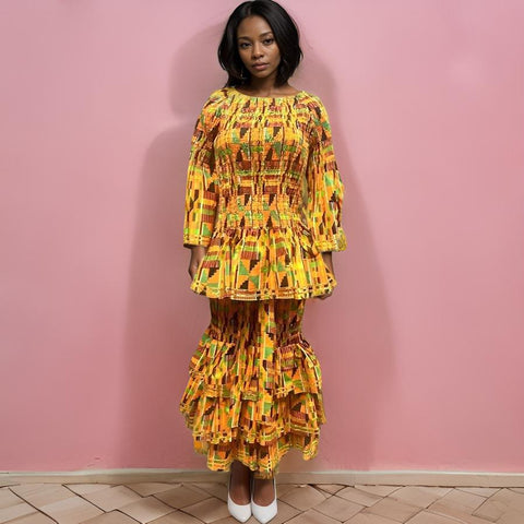 African Kente Style2 Print Top and Skirt Set