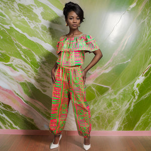 Pink/Green African Print Jumpsuit