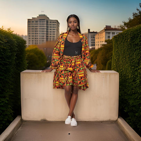 African Kente Print Style1 Duster & Shorts Set