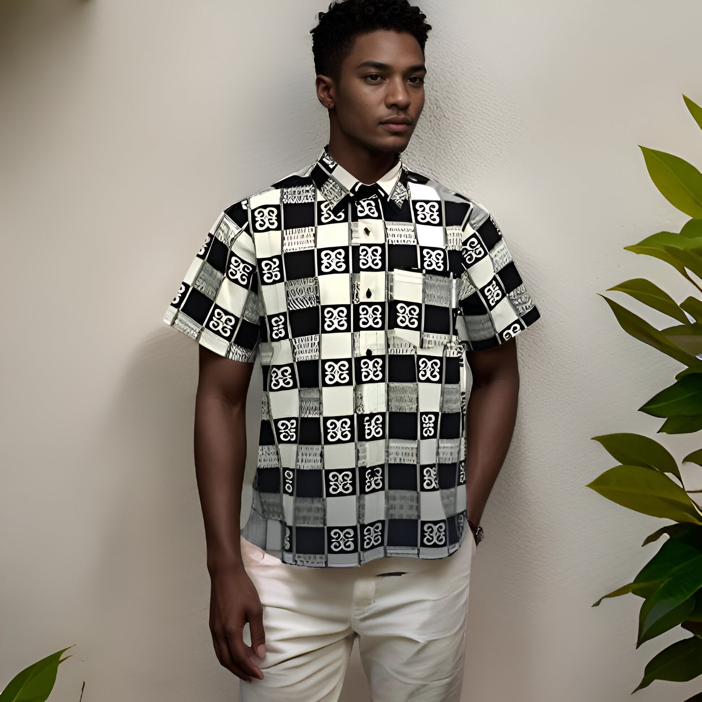 Men's African Print Short Sleeve Button Down Shirts