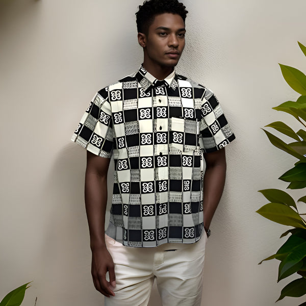 Men's African Print Short Sleeve Button Down Shirts