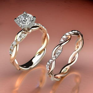 Women's Bridal Marriage Rose Gold Engagement Ring Set