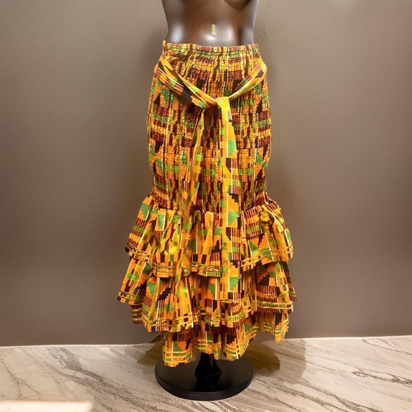 African Kente Style2 Print Top and Skirt Set