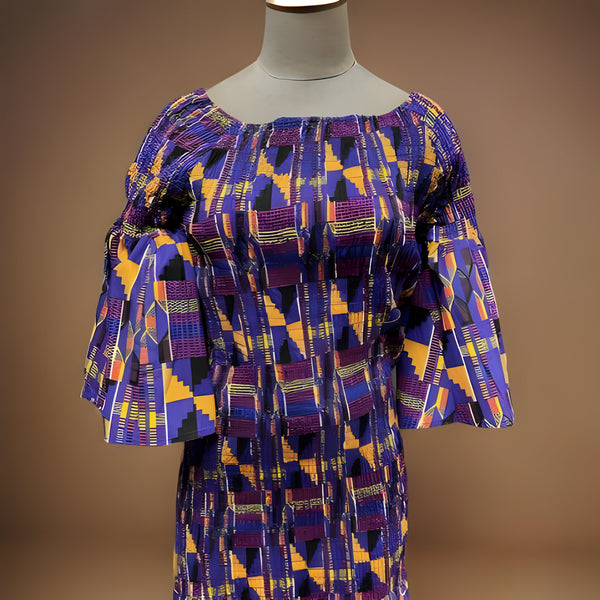 Women's African Purple Kente Print Smock Mermaid Maxi Dress