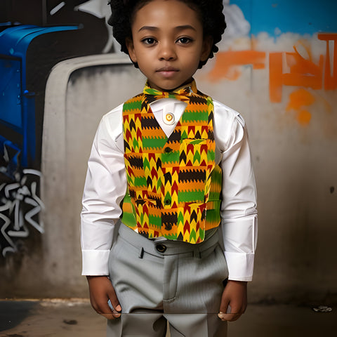 Boys African Kente Print Vest (Style C)